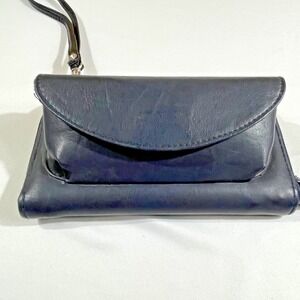 NAVY Leather Wristlet Clutch Wallet